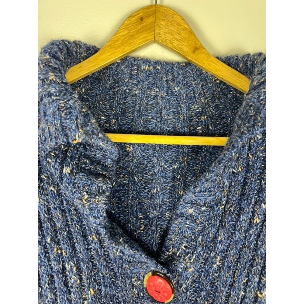 Handmade Upcycled Wool Patchwork Fair Isle Longline Cardigan Jacket Blue Red - Picture 3 of 8